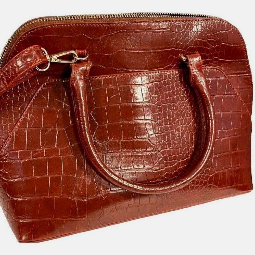 Miztique large shoulder crossbody‎ carry on bag oxblood crocodile embossed READ